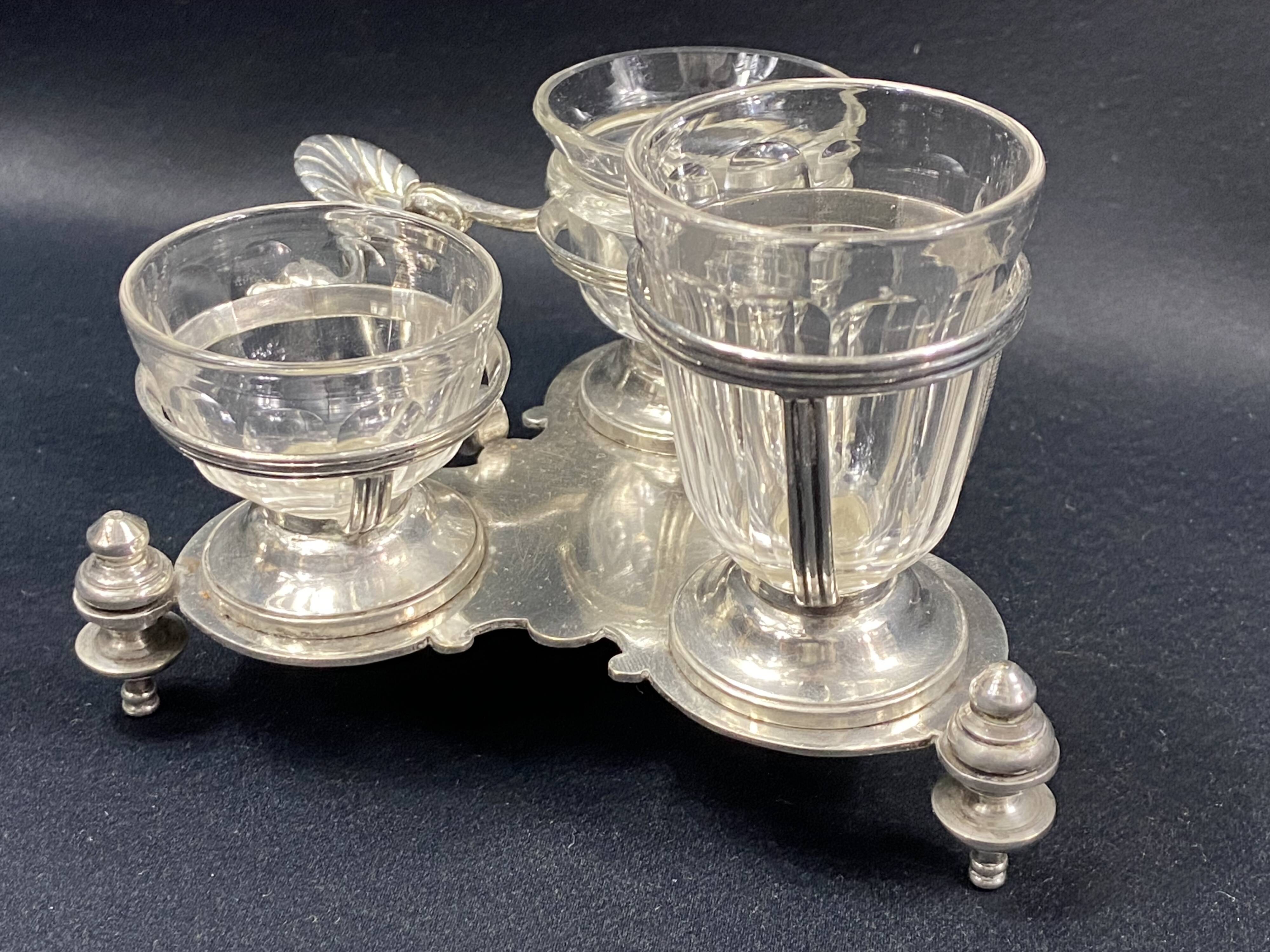 19th century Louis XV style condiment holder, silver or silver-plated metal frame