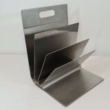 Stainless steel magazine rack by Xavier Féal for Inox Industrie 1970s