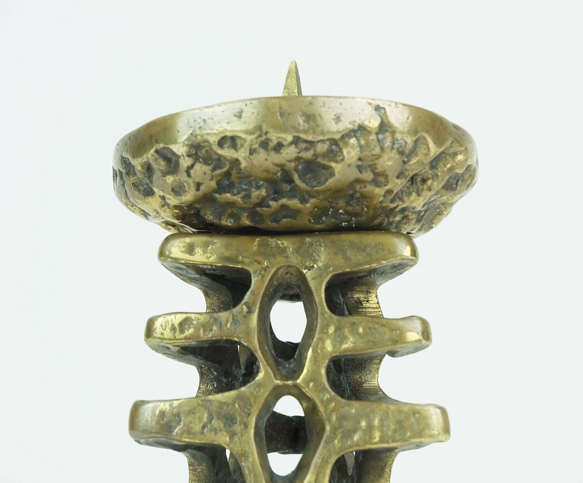 Outstanding 1960s 70s mid century brutalist brass candleholder for one big candle