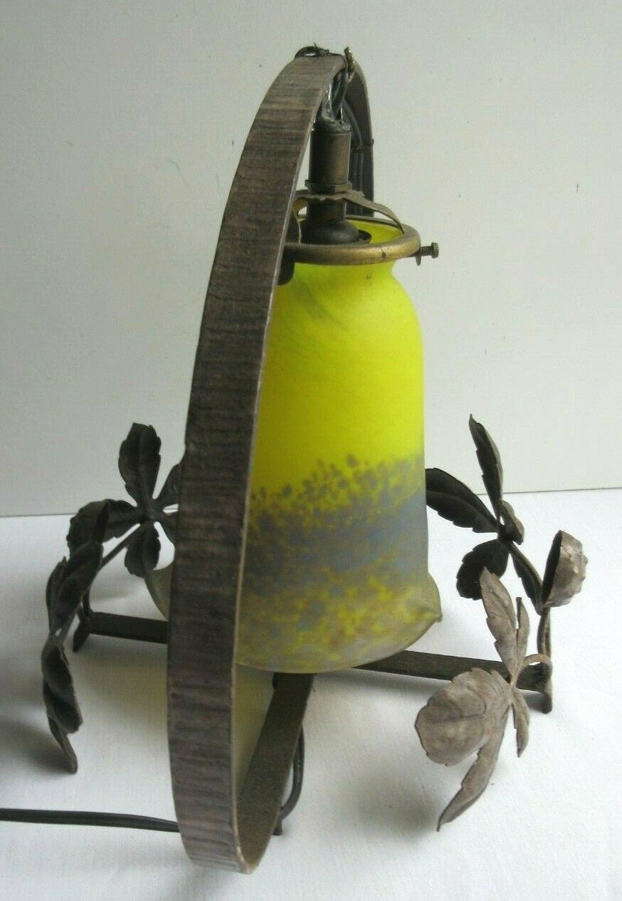 Art Nouveau table lamp, chestnut deco, tulip glass paste Muller Degué
