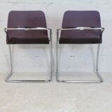 Pair of chairs by Yves Christin, tubular steel, purple plexiglass. Ed. Airborne, France cira 1970