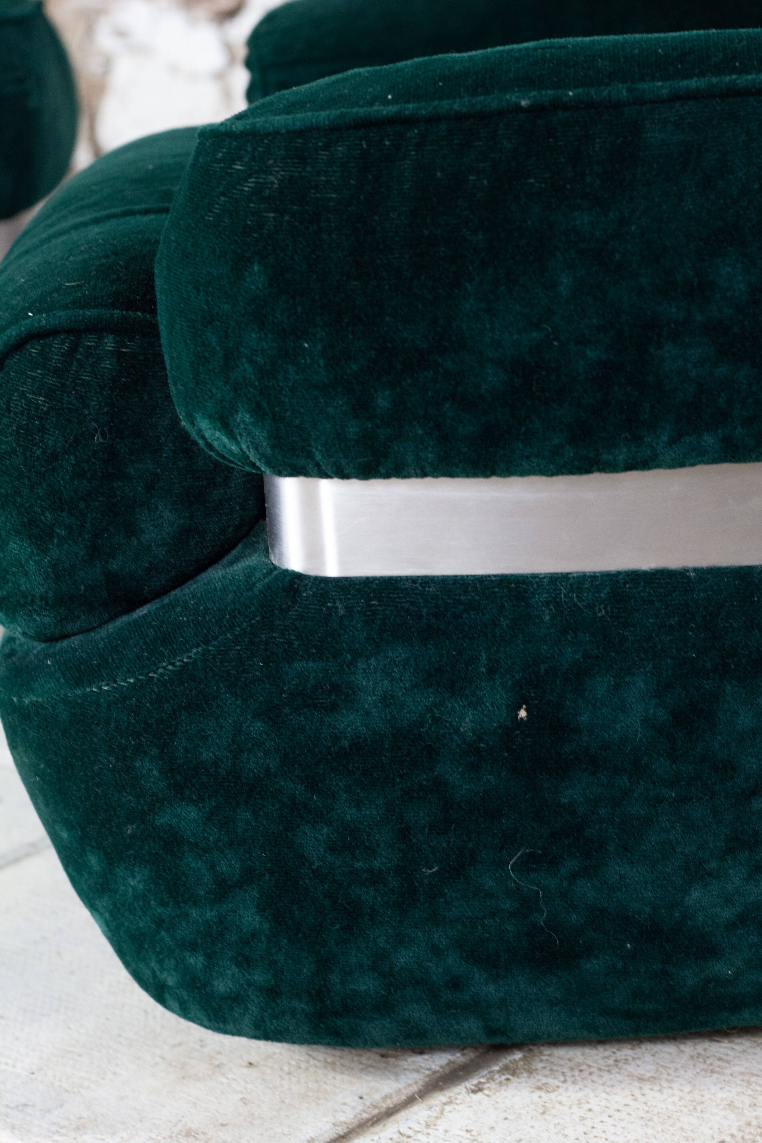 Green velvet armchair "spage age" by Beka, 1970