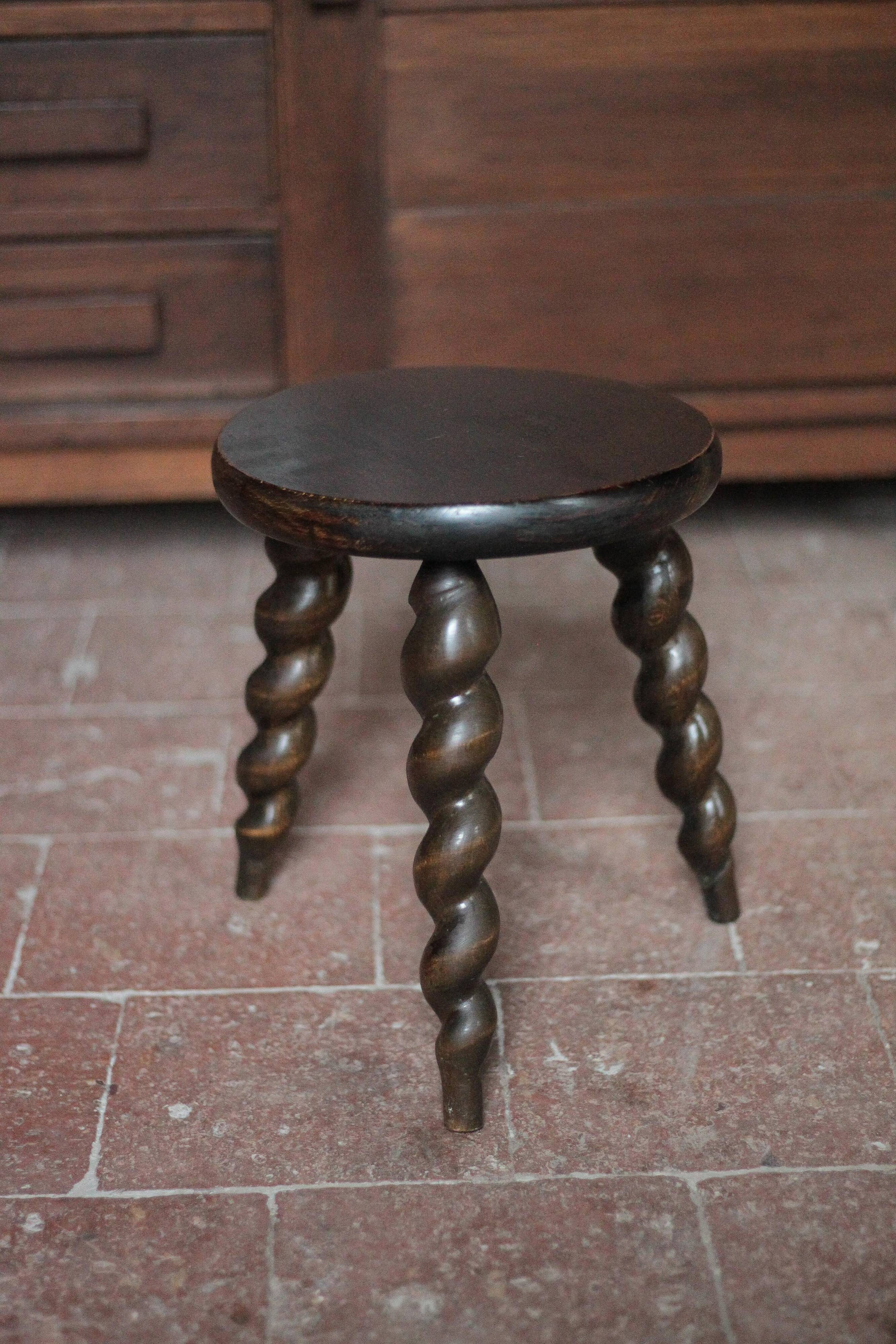 Vintage stool, wooden stool, tripod stool with turned legs, plant stand