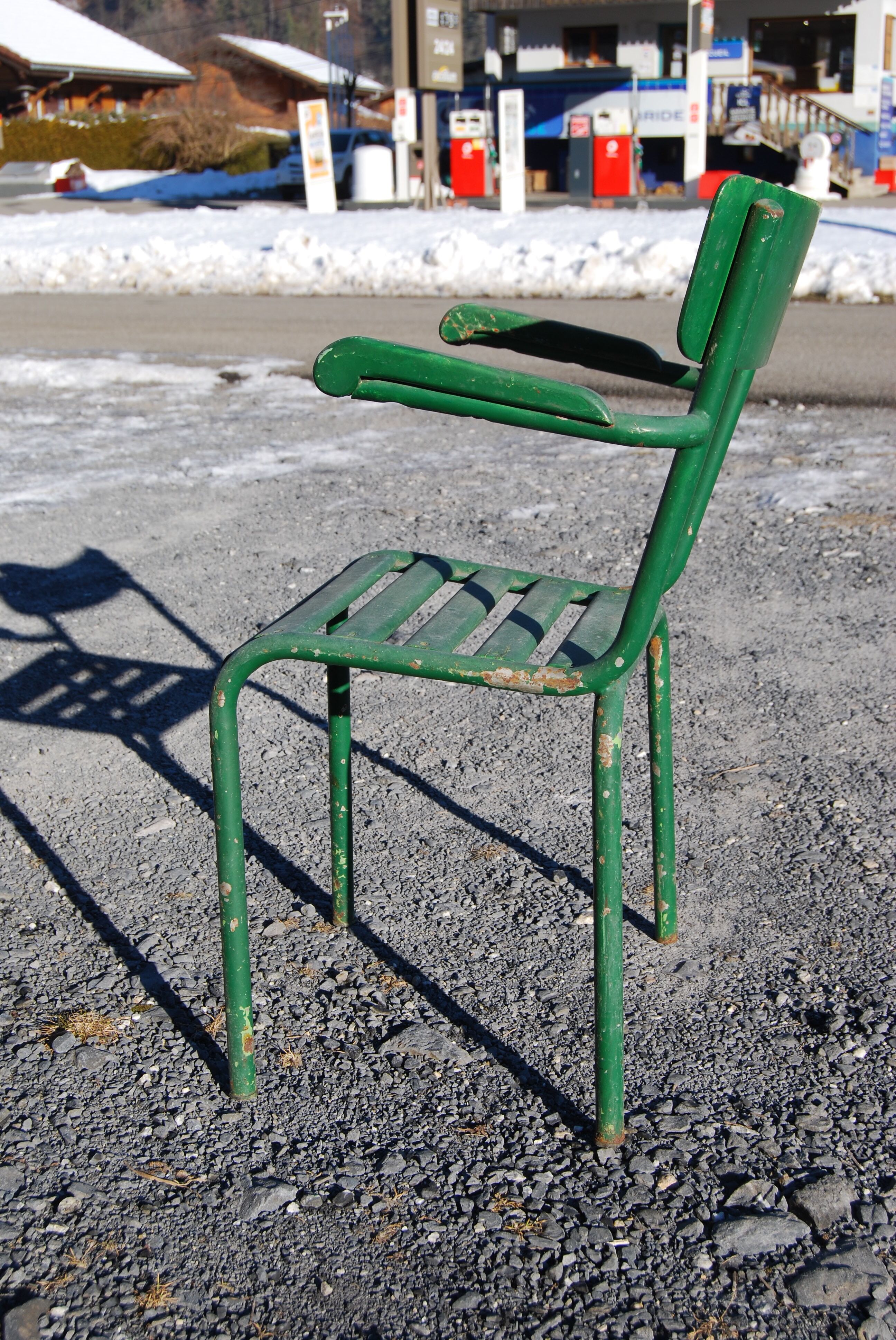 4 stackable garden armchairs wooden slats and metal tubes from the 50s