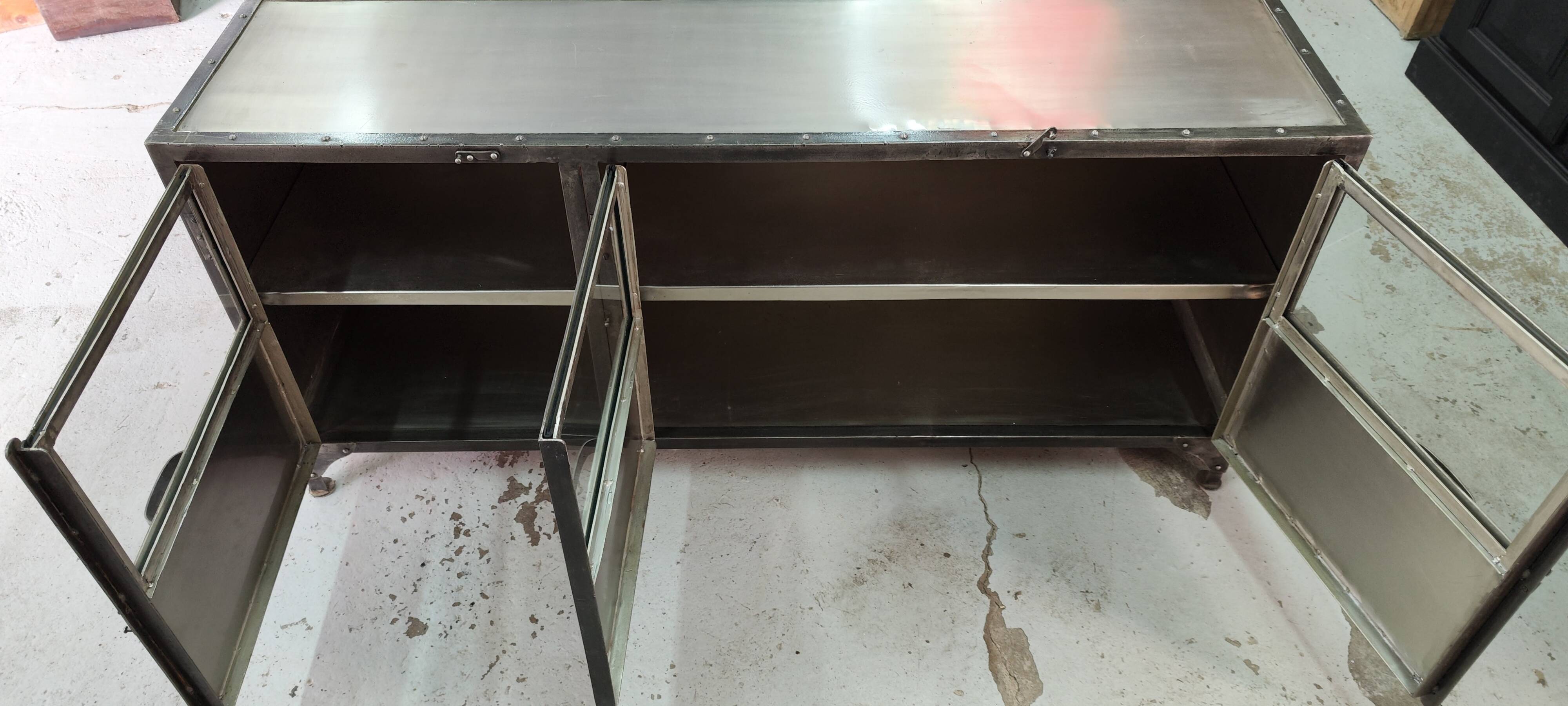 Metal tv stand three doors showcase