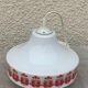 Pendant lamp, white opaline globe with a vintage red design floral pattern 1970
