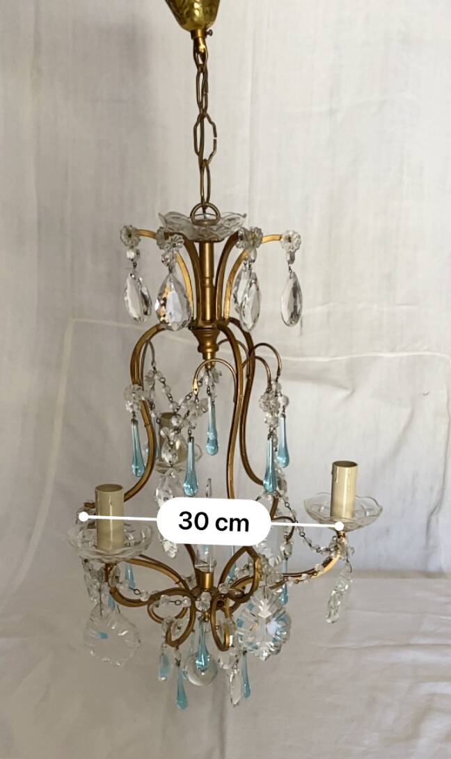3-light bronze, crystal and Murano glass chandelier