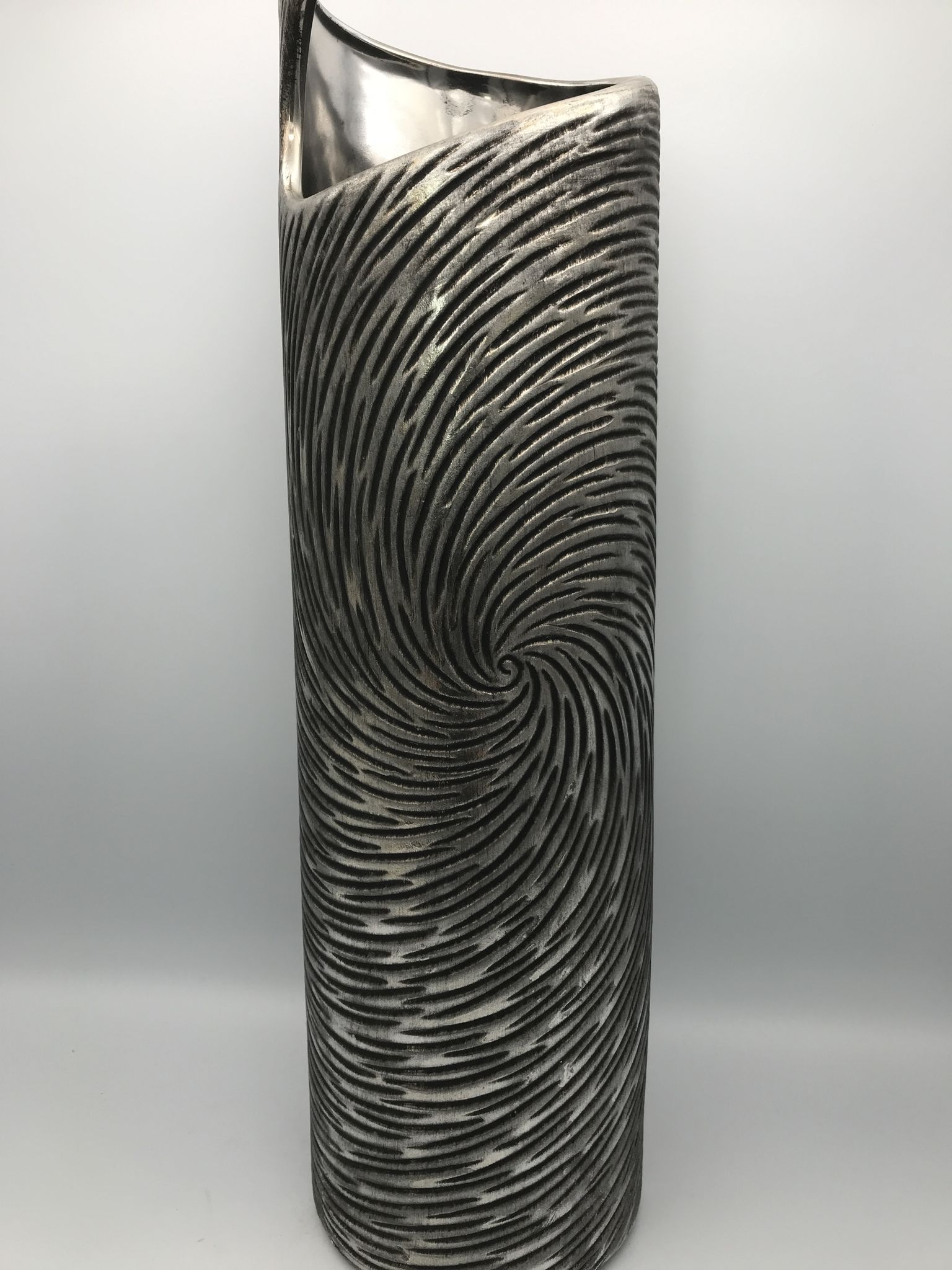 Vase tubulaire en céramique à effet de couleur argenté 39 cm