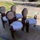 Set of 4 vintage dining chairs in brown pine and white fur by Szedleczky (1970s)