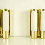Wall lights brass & glass opal of limburg 1970 s
