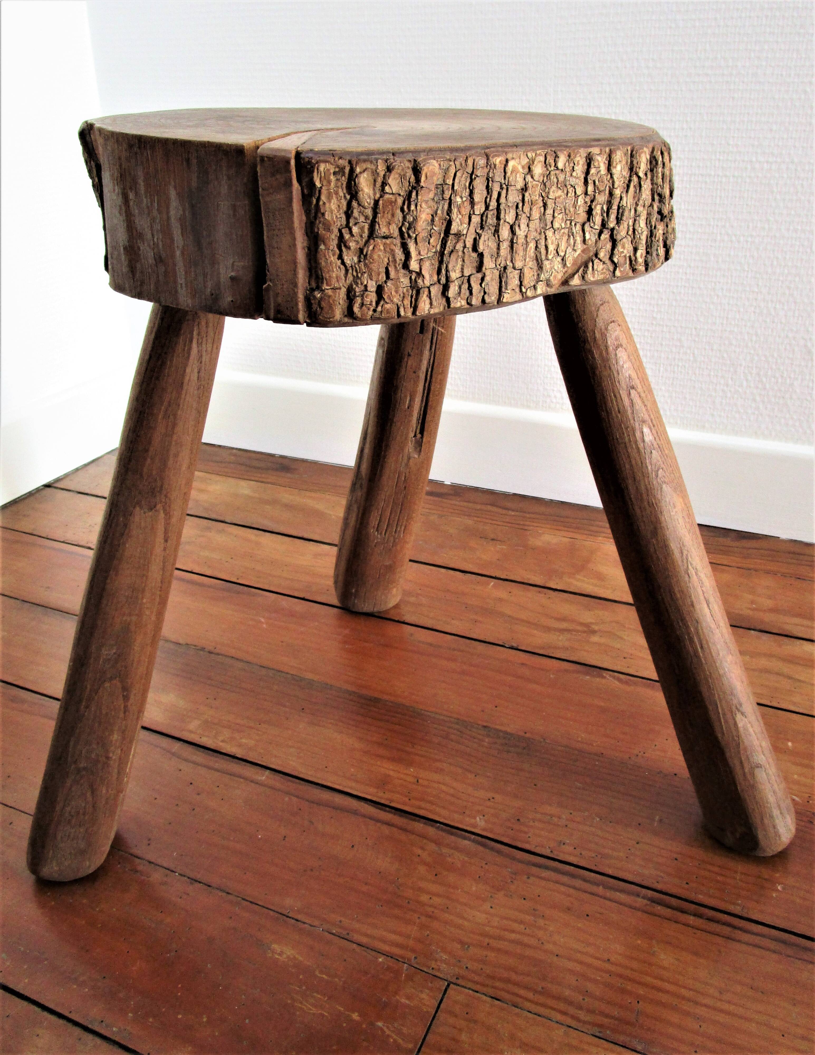 Tabouret bois massif art populaire français