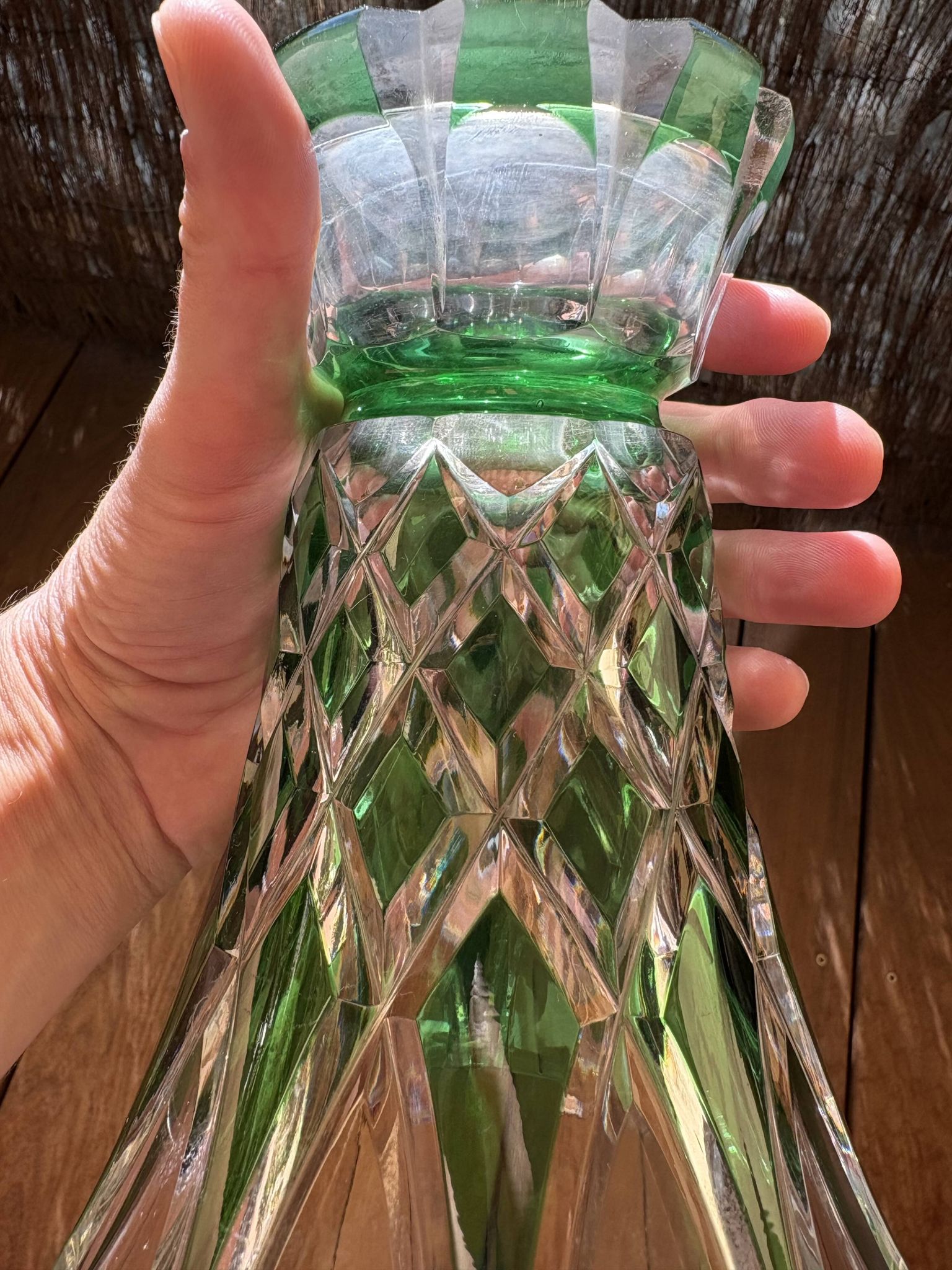 Flared crystal vase in green Saint-Louis France