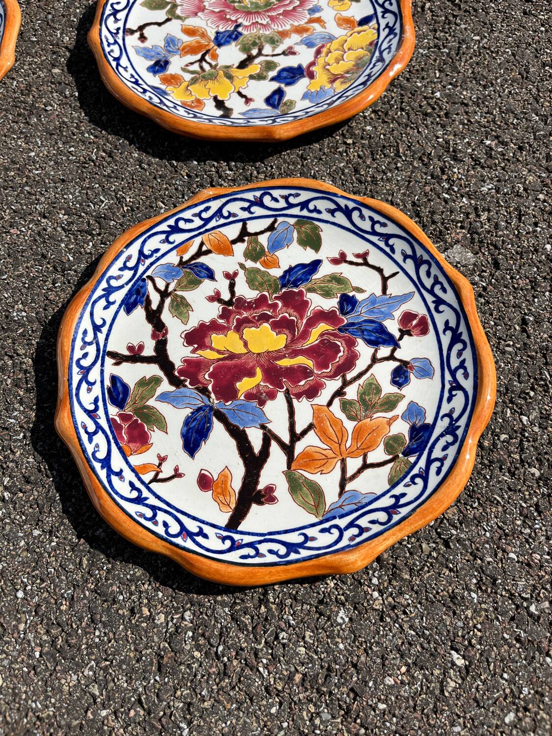 Set of 6 Gien earthenware dessert plates with peony decor