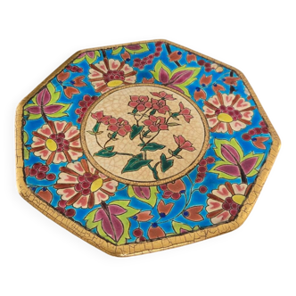 Assiette à dessert octogonale en émaux de Longwy