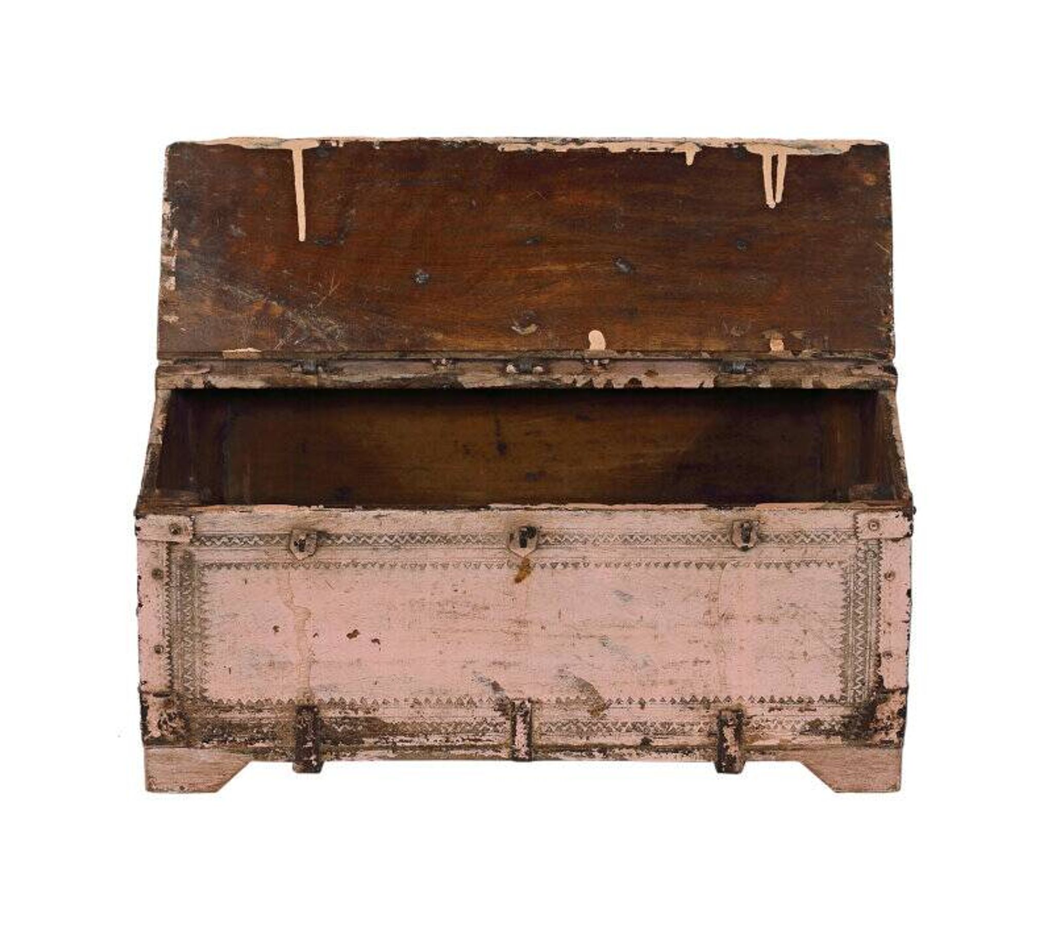Dowry chest shekhawati rajasthan pink patina carved wood india