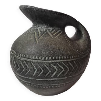 Pot cruche vintage de type amérindien avec motifs géométriques dans les tons verts / gris