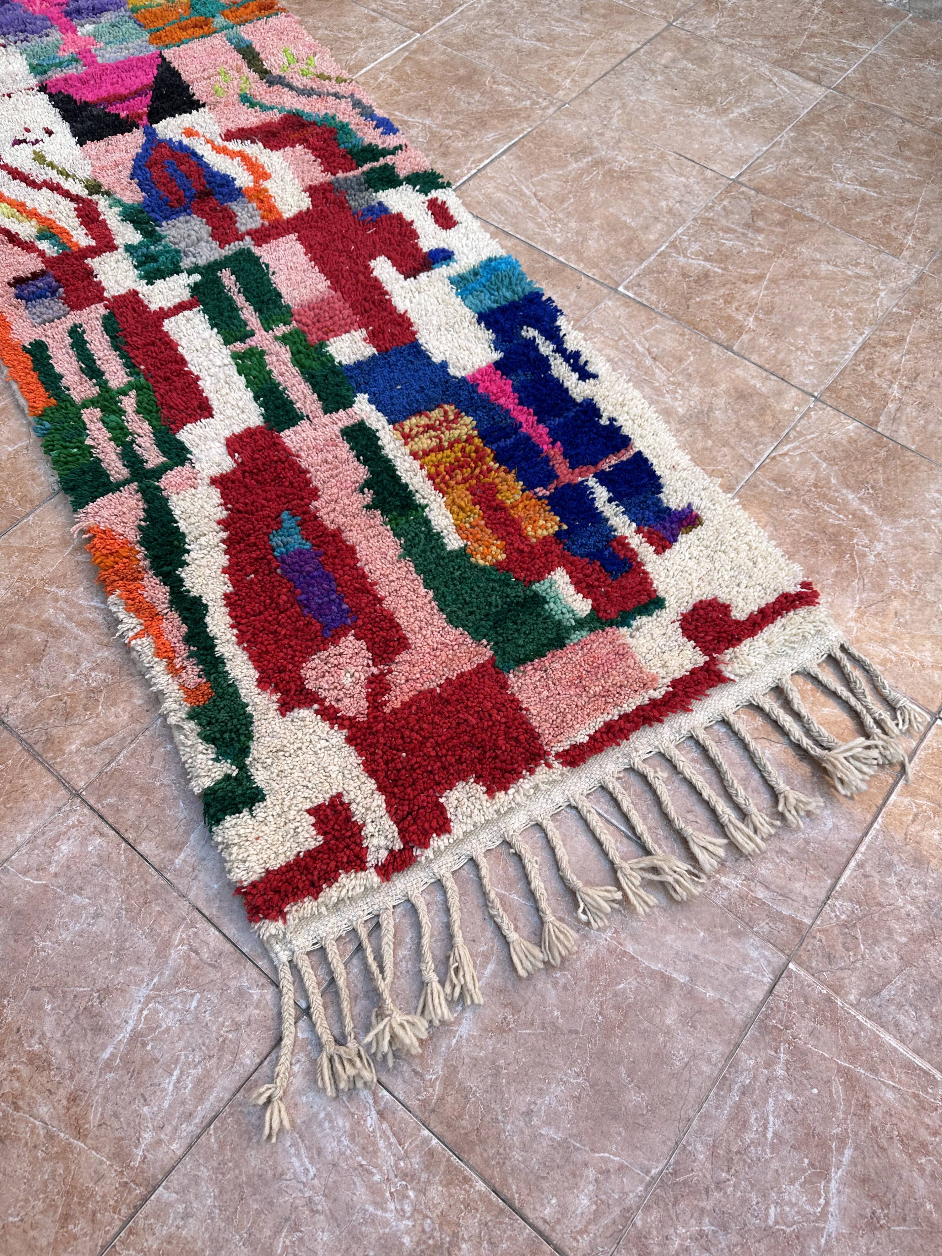 Vintage Boujaad wool hallway runner: Traditional Moroccan rug