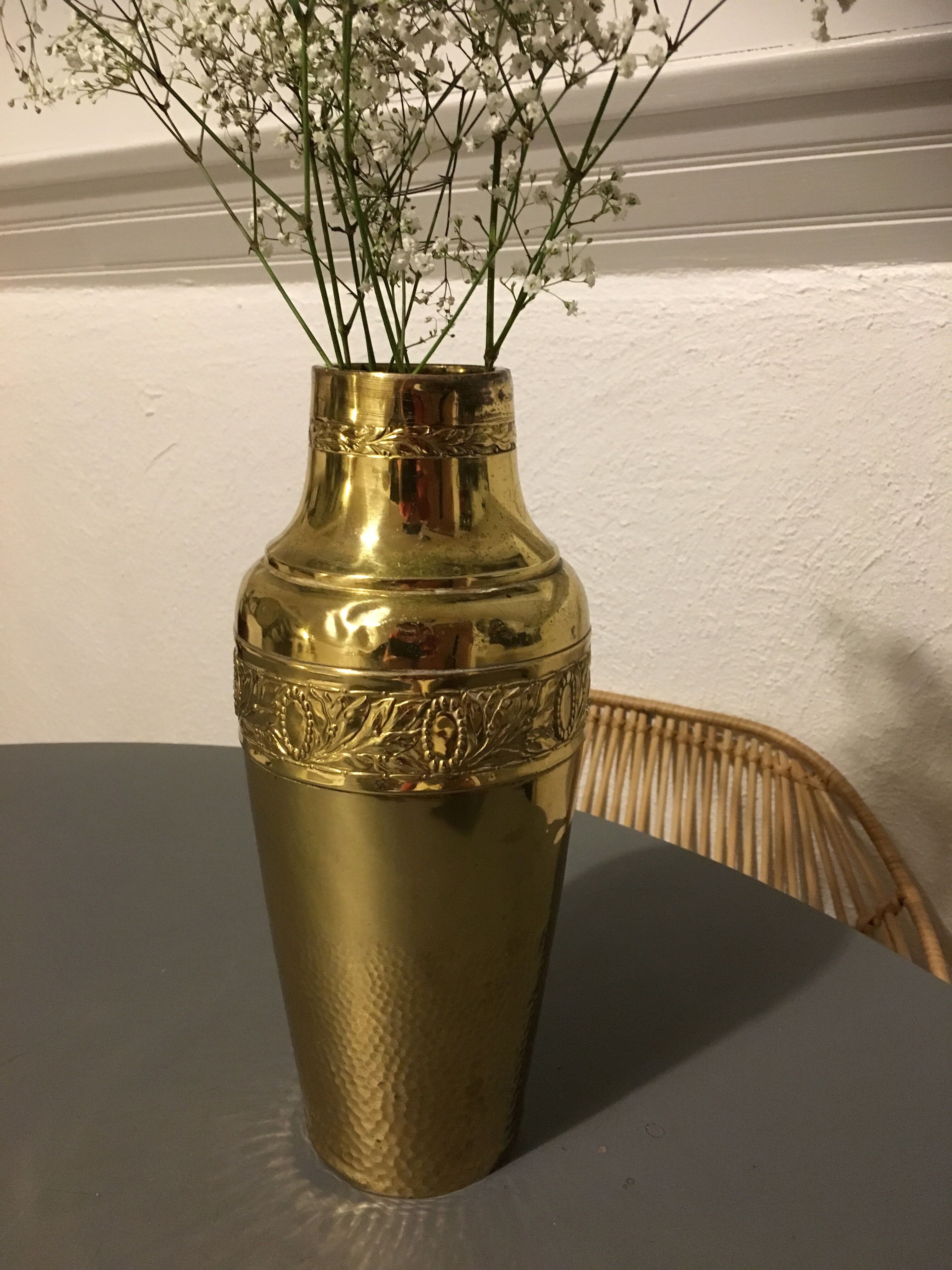 Yellow copper vase signed gbn art deco