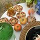 Round coaster made of natural wicker rattan, red and green