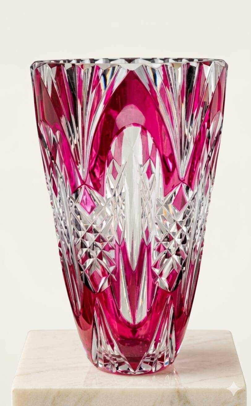 Val Saint Lambert vase in cut ruby double crystal – circa 1920-1950