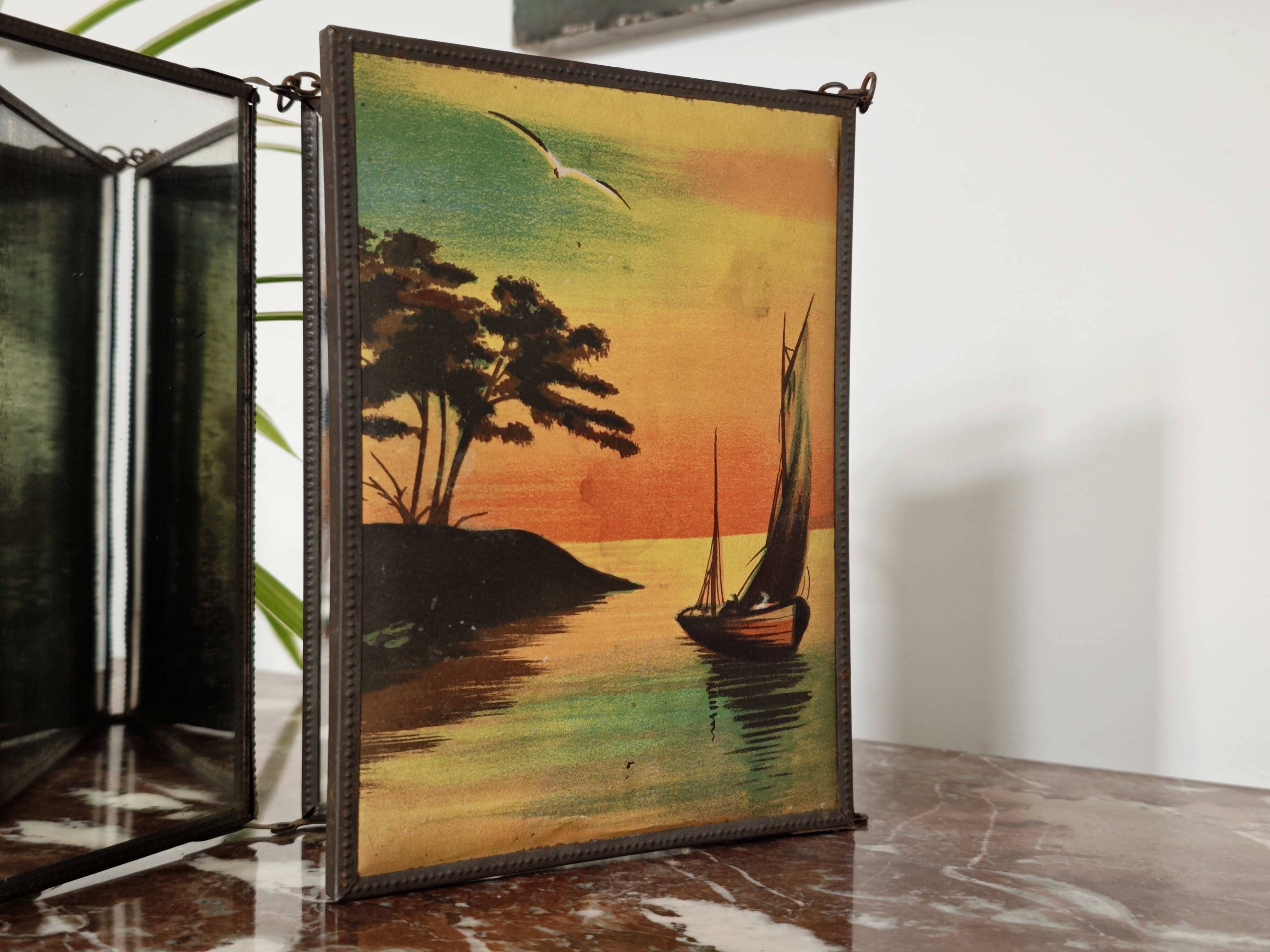 Vintage 1920 barber triptych mirror