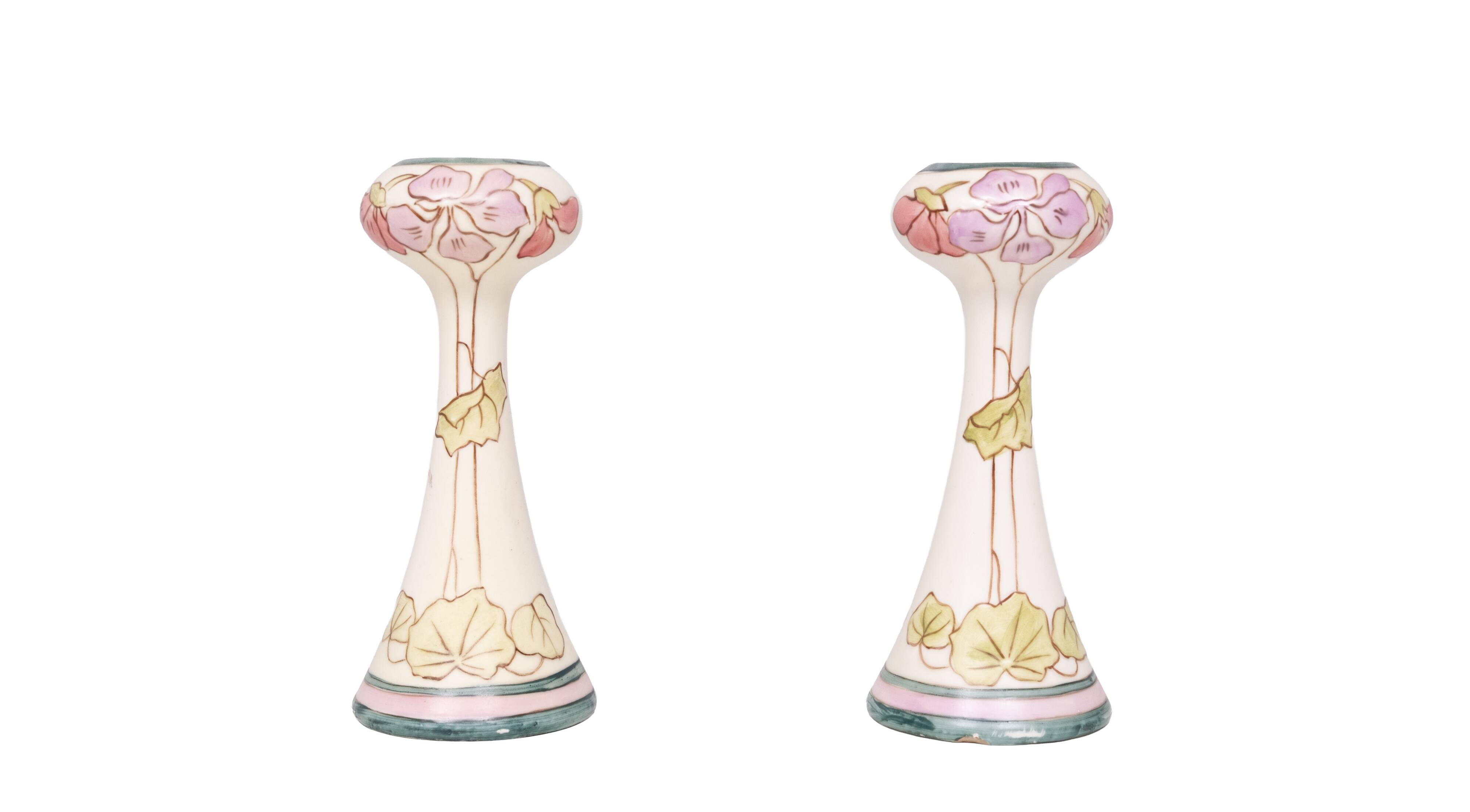 Art Nouveau Vases by Royal Dux, Pastel Floral Design, 1930s, Pair