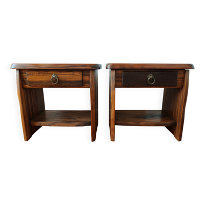 Paire de tables de chevet en orme massif, France 1970