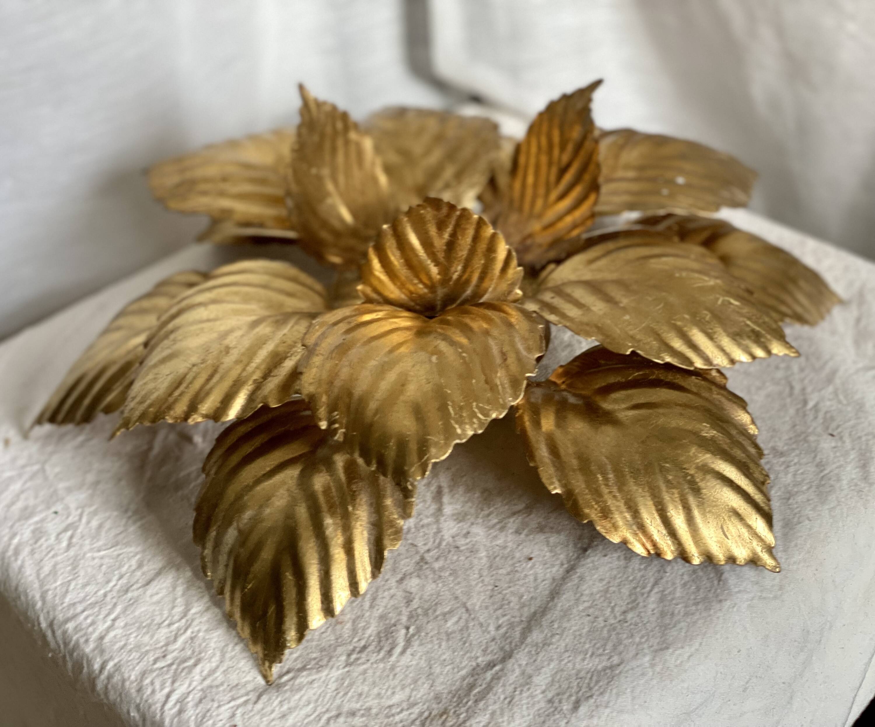 Pair of vintage Masca wall lights with golden flowers, 1970s