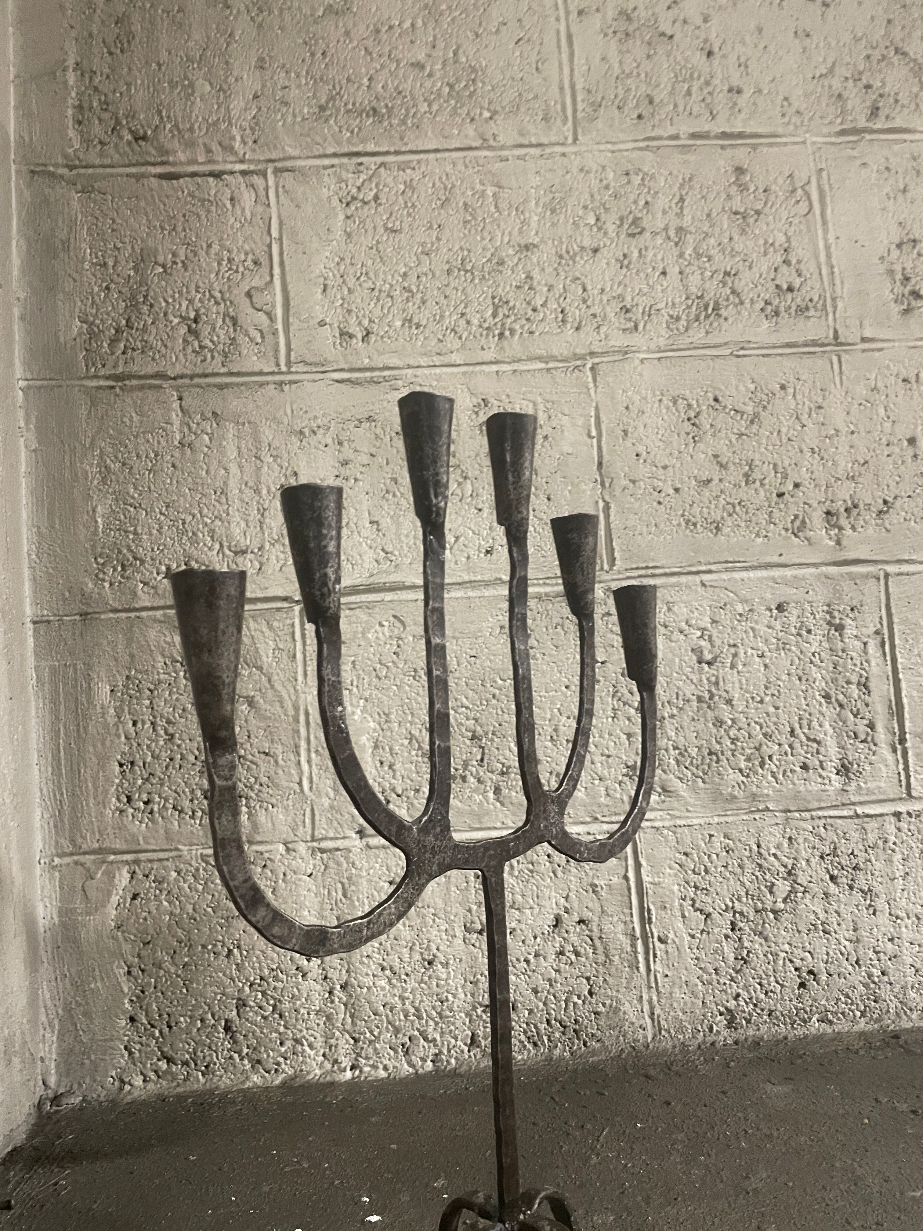 Brutalist six-light chandelier