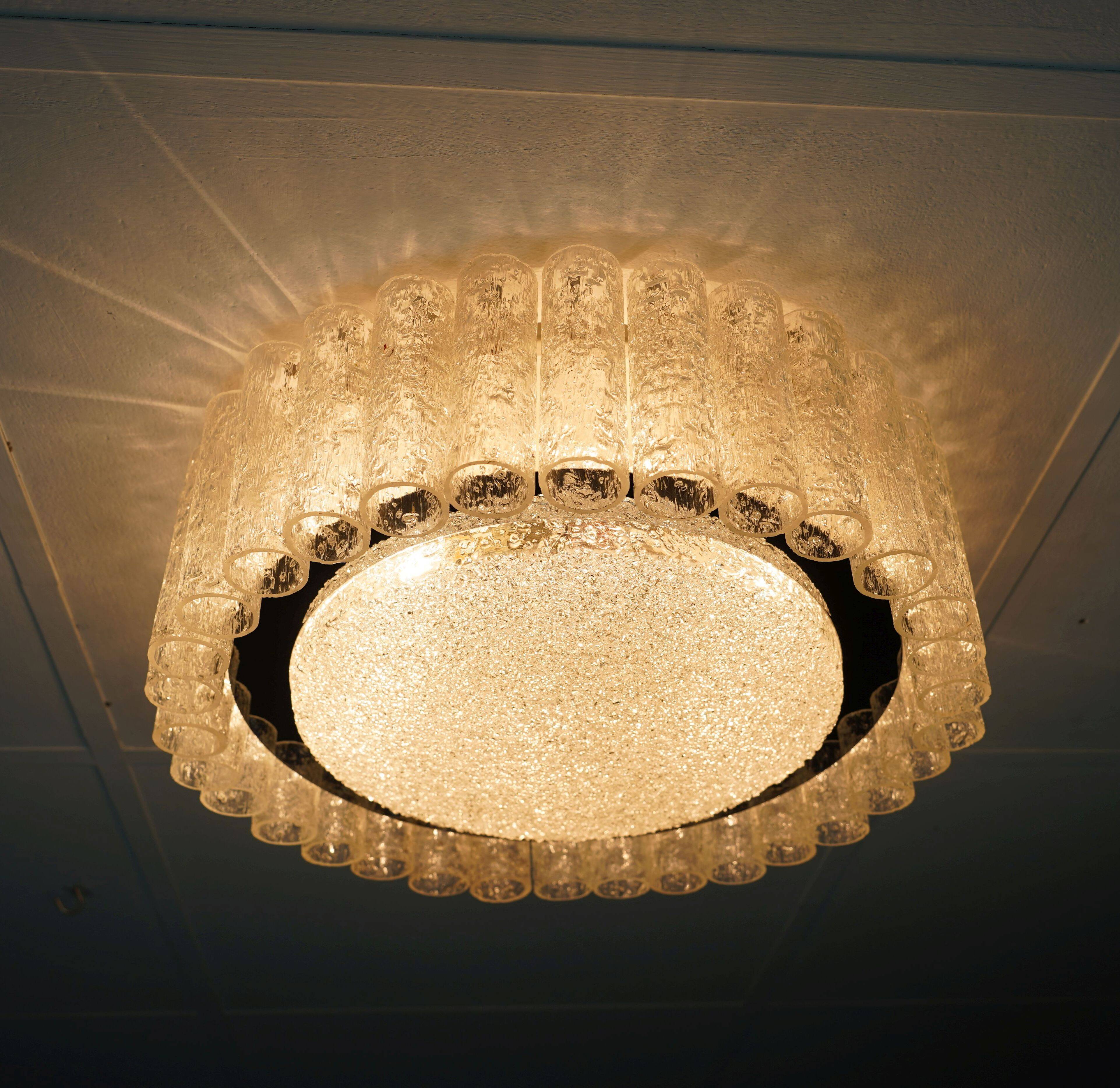 60's mid century doria ice glass light ceiling fixture with 32 glass tubes