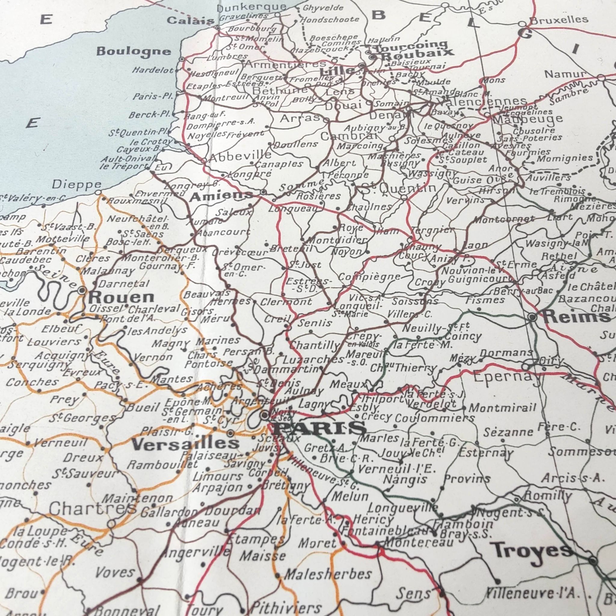 Old map of France in 1950, 43x43cm.