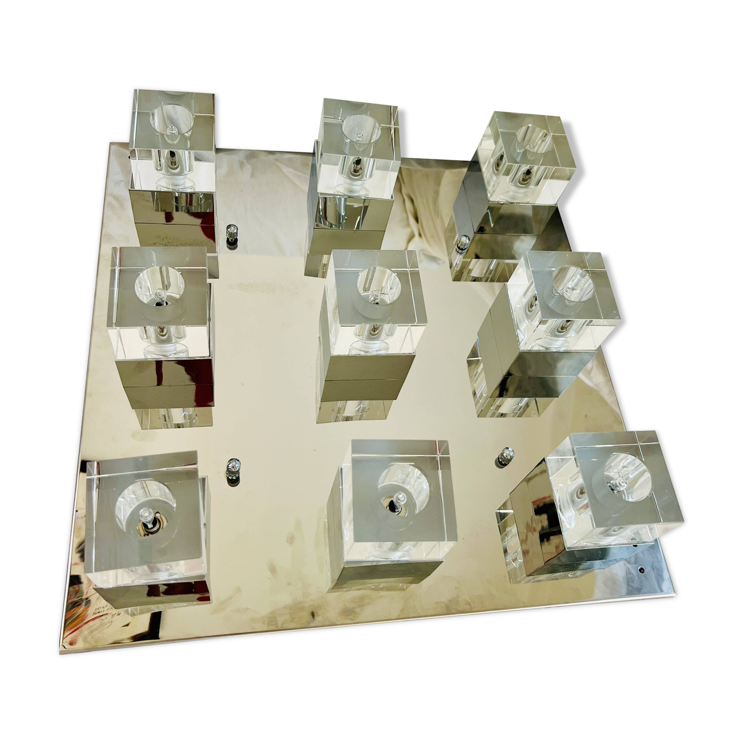 Vintage luminaire – 9 cubes Lucite & Chrome – 1970s – Market Set S