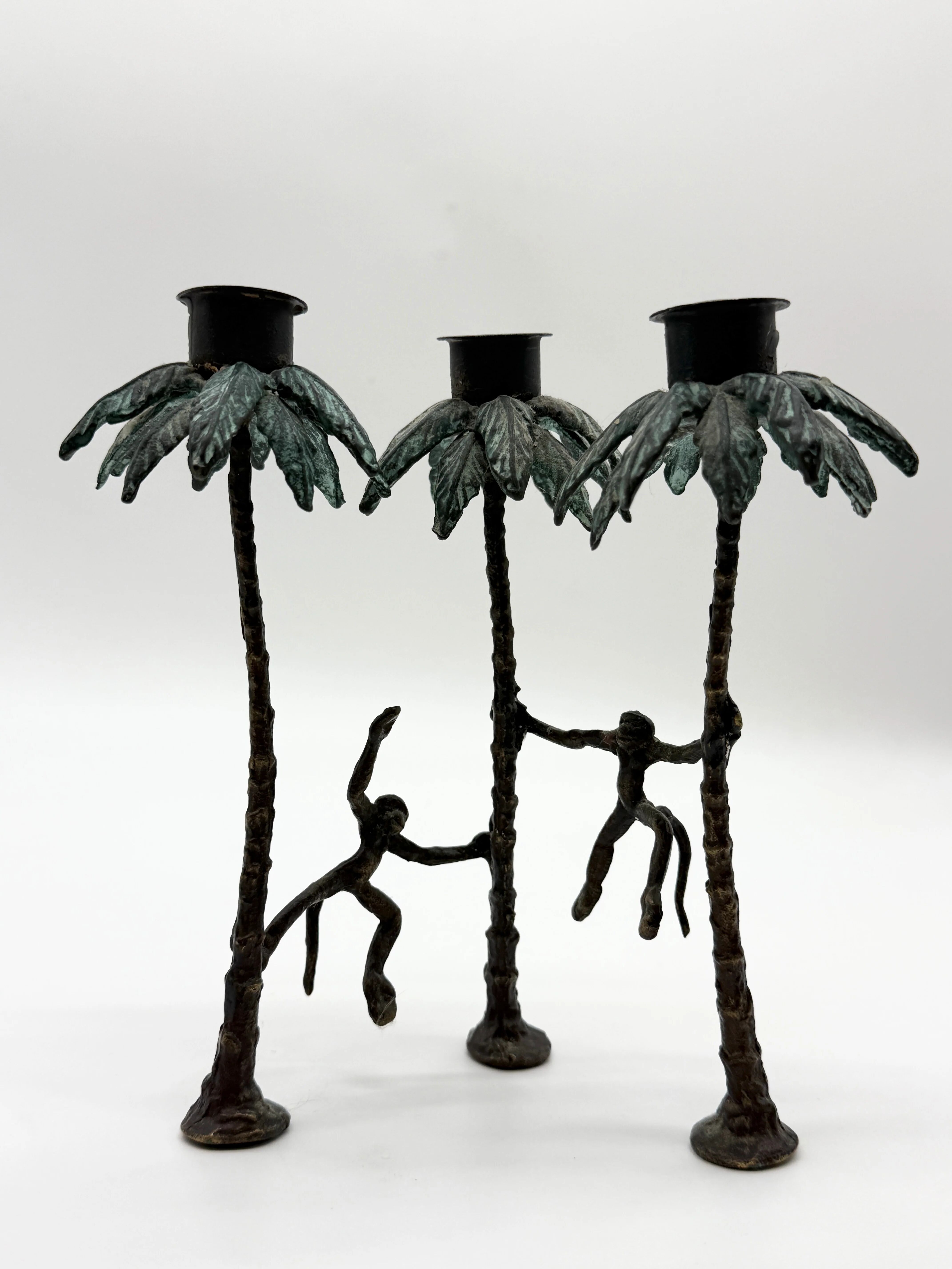 Chandelier "singe" en bronze patiné, 1970s