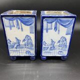 pair of square planters, Samson, quadrangular, old earthenware