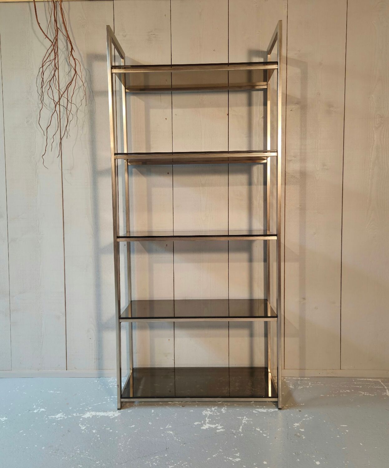 Stainless steel and smoked glass shelf