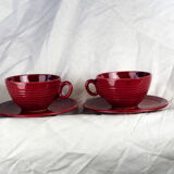 Pair of burgundy red cups with concentric streaks - Saint-Clément - 50s