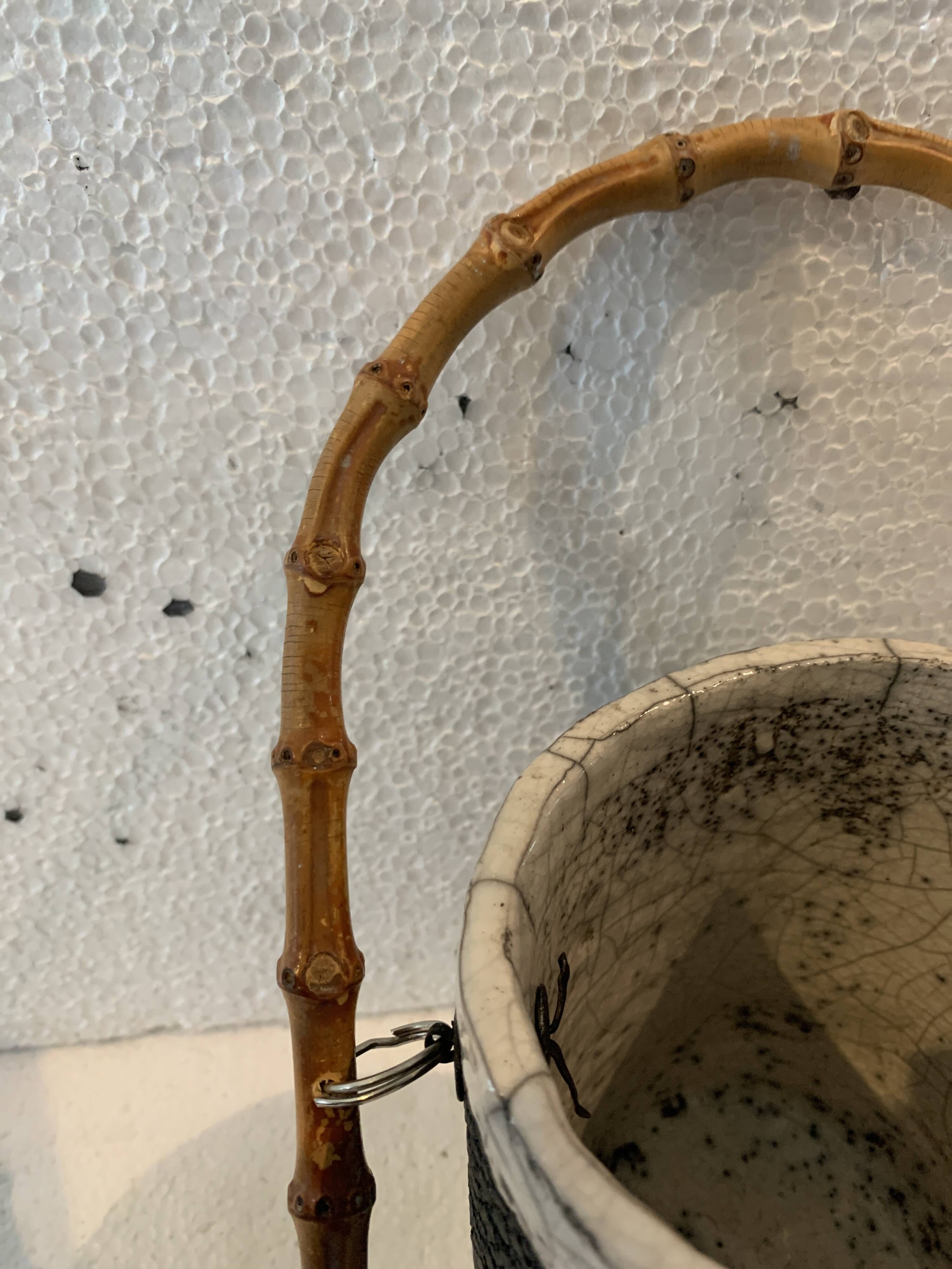 20th century enameled ceramic ice bucket