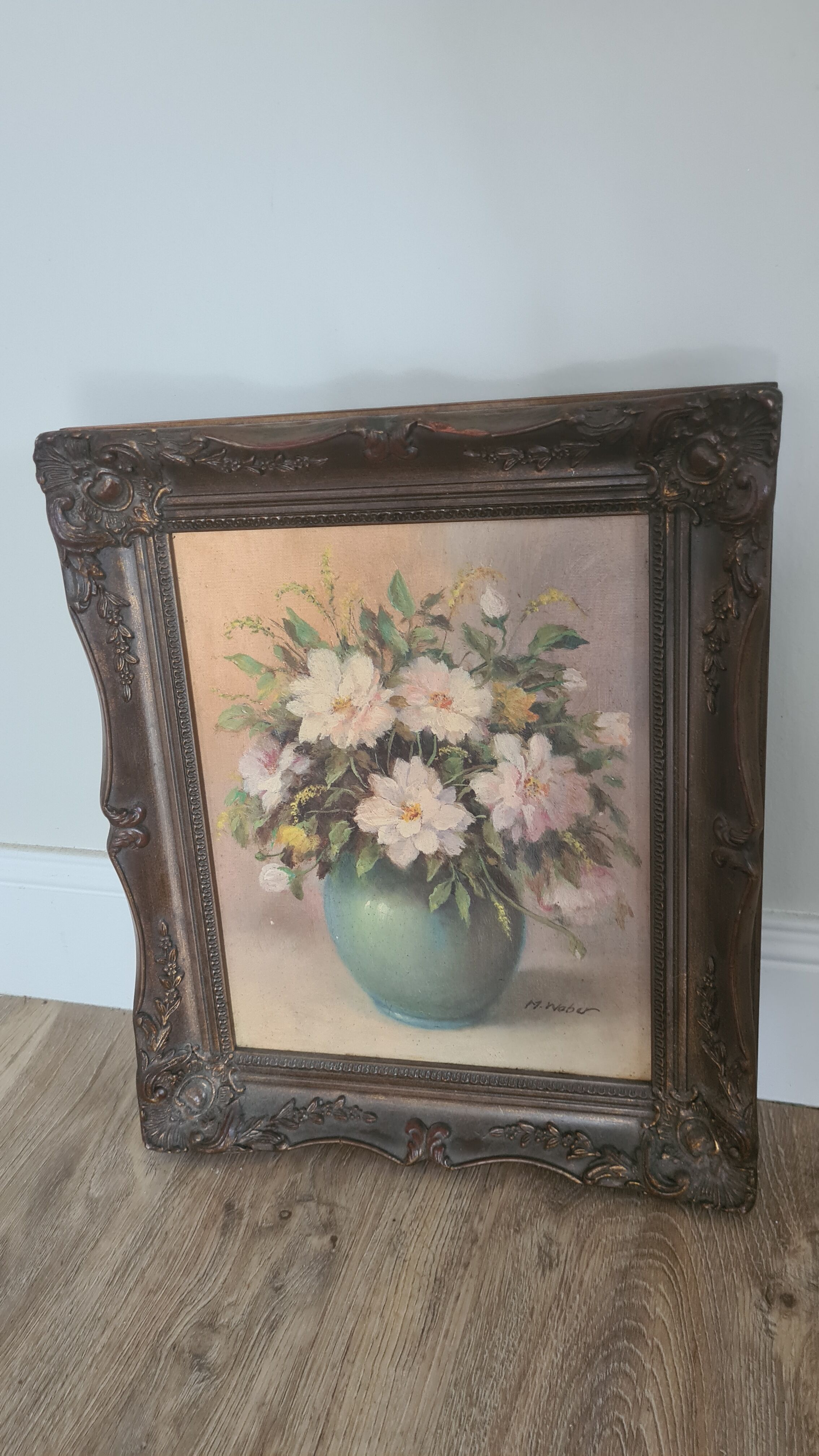Old painting / oil painting by Mr. Weber (waber?) / flowers