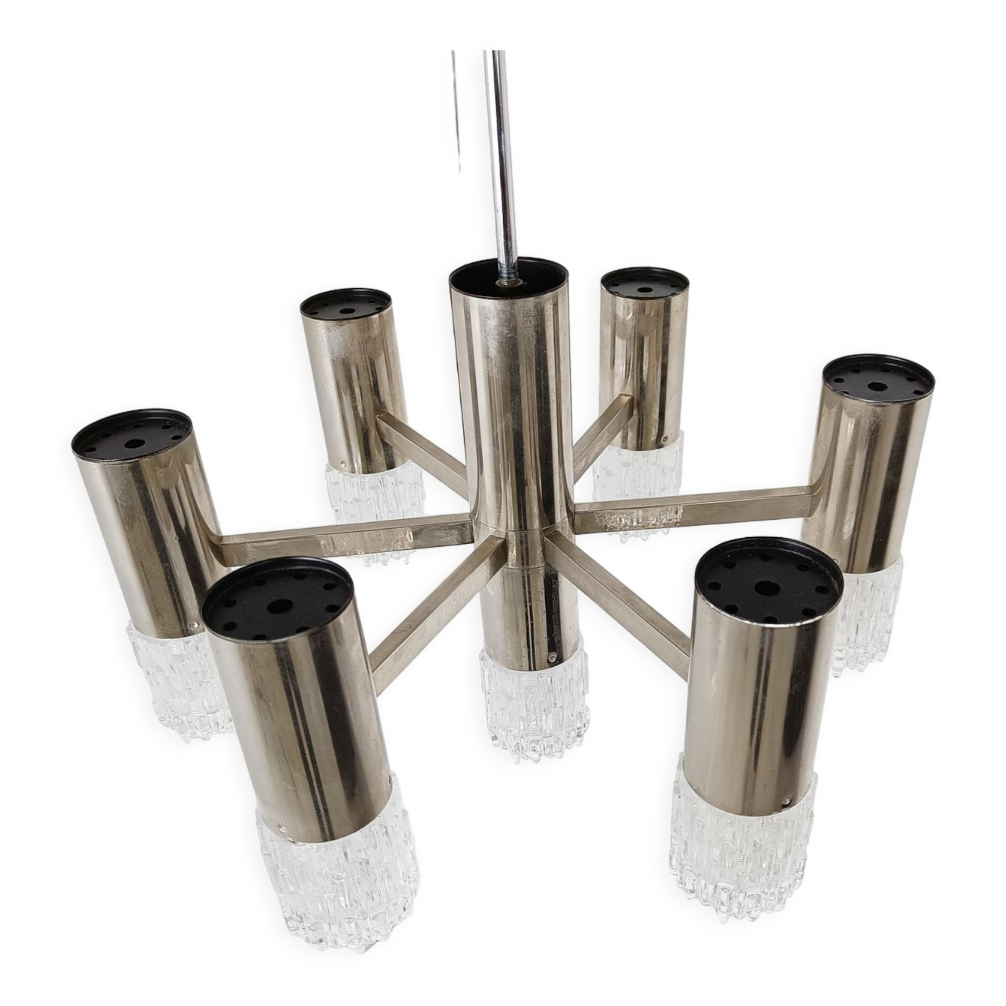 Chrome and glass chandelier, 1970s