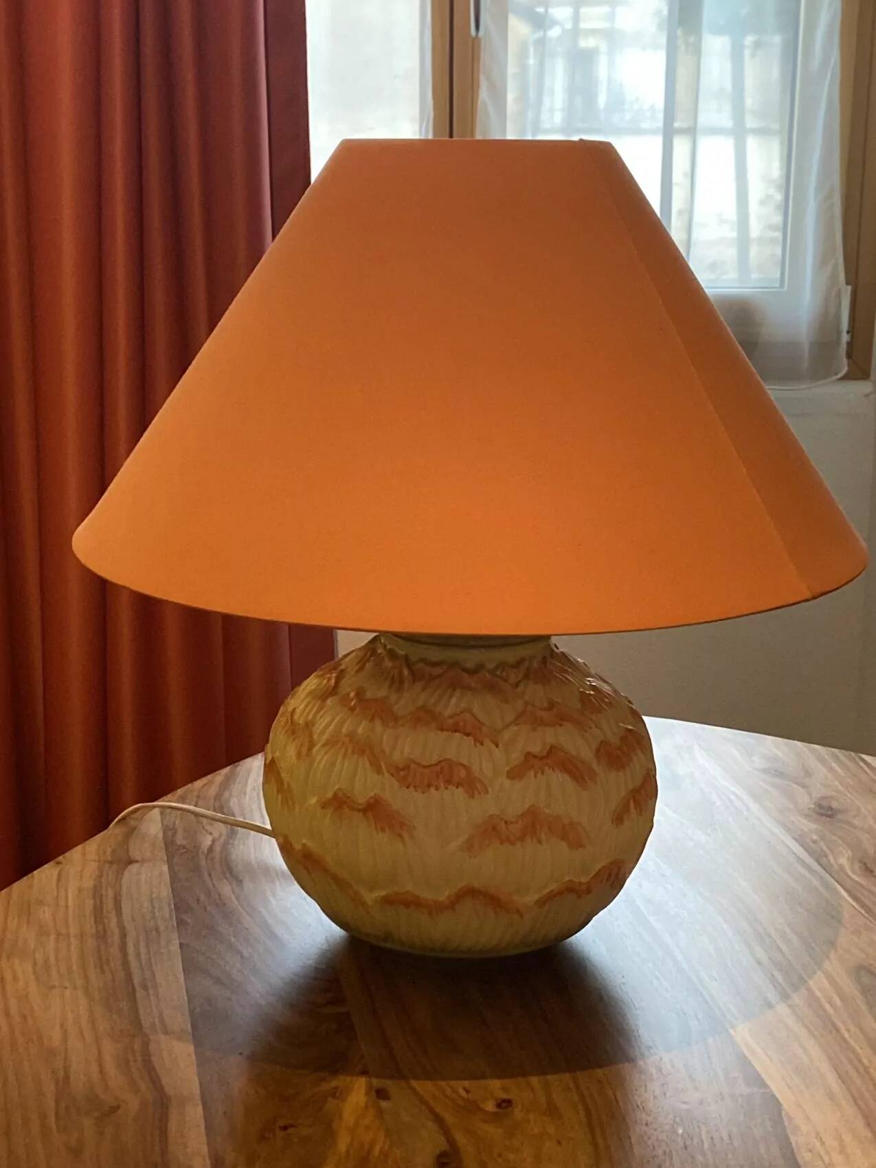 Barbotine earthenware lamp – 1980s – 20th century production