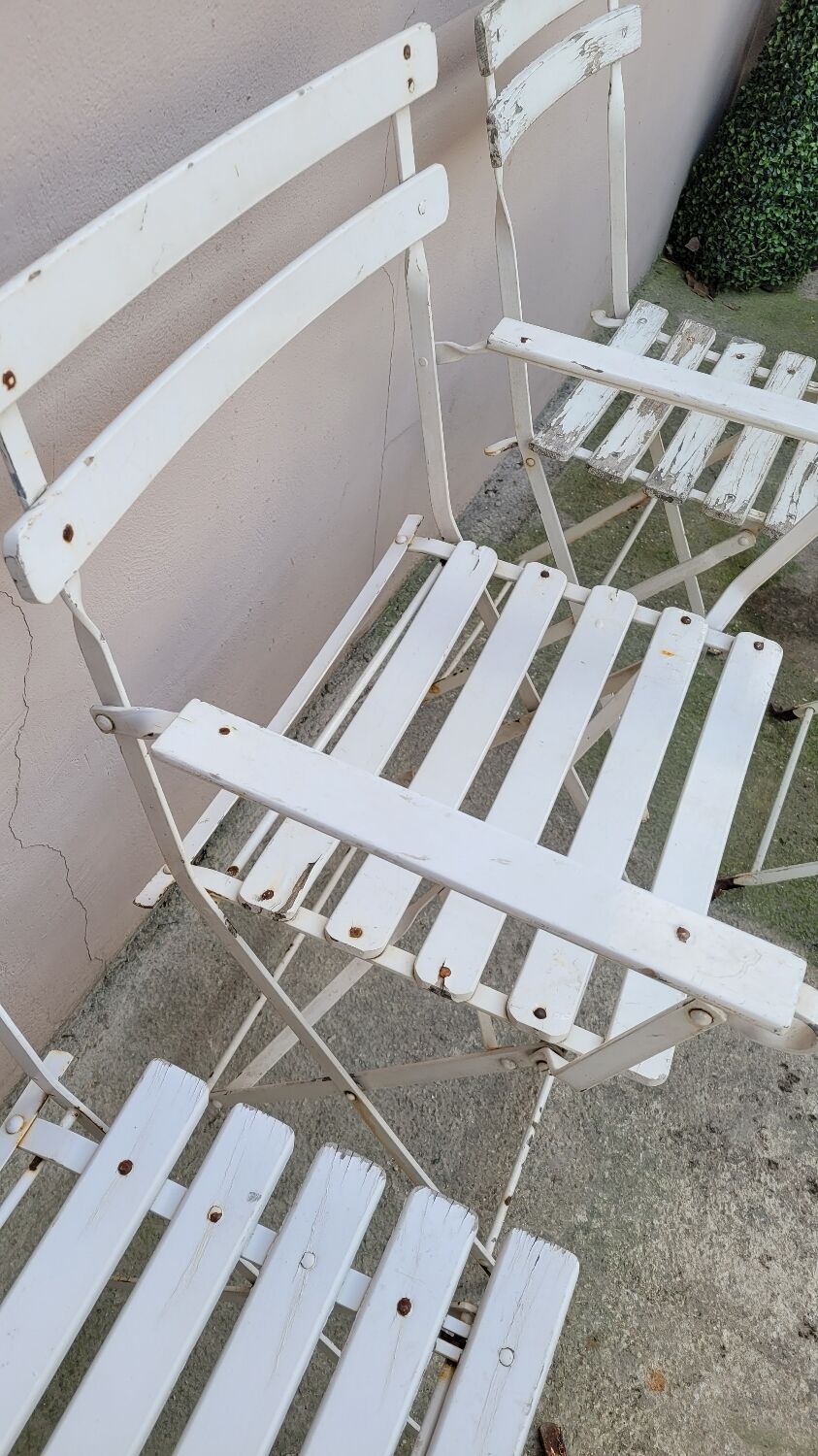 Series of 6 chairs and 1 folding armchair of iron garden bistro