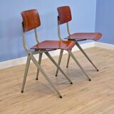 Set of 2 Dutch industrial chairs in teak/plywood by Marko, 1960s