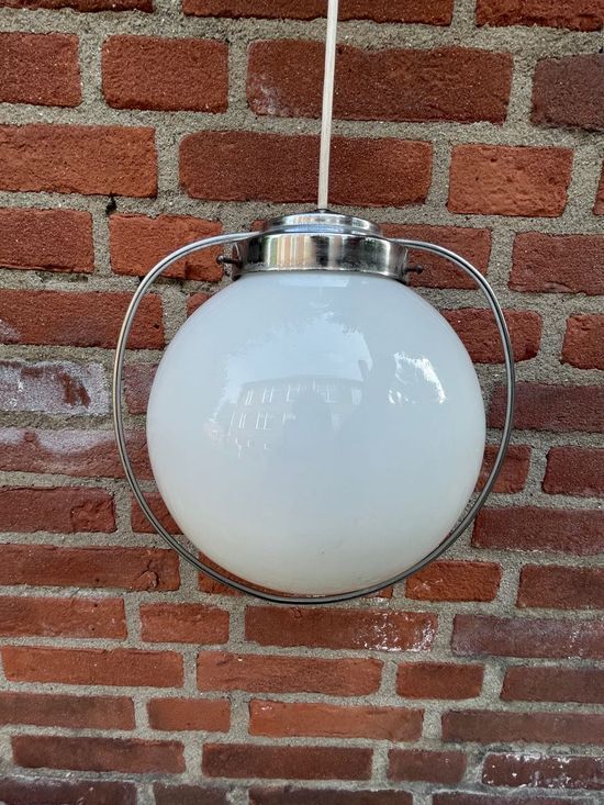 Art Deco suspension chrome and opaline 1950s