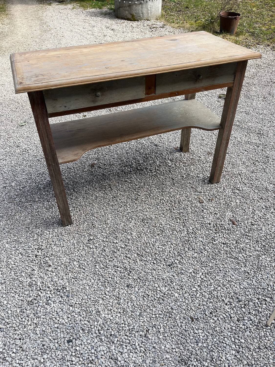Antique console table, patinated wood