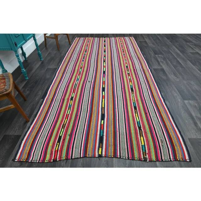 1970s Vintage Turkish Oushak Handmade Wool Cotton Red Runner Rug 172x354