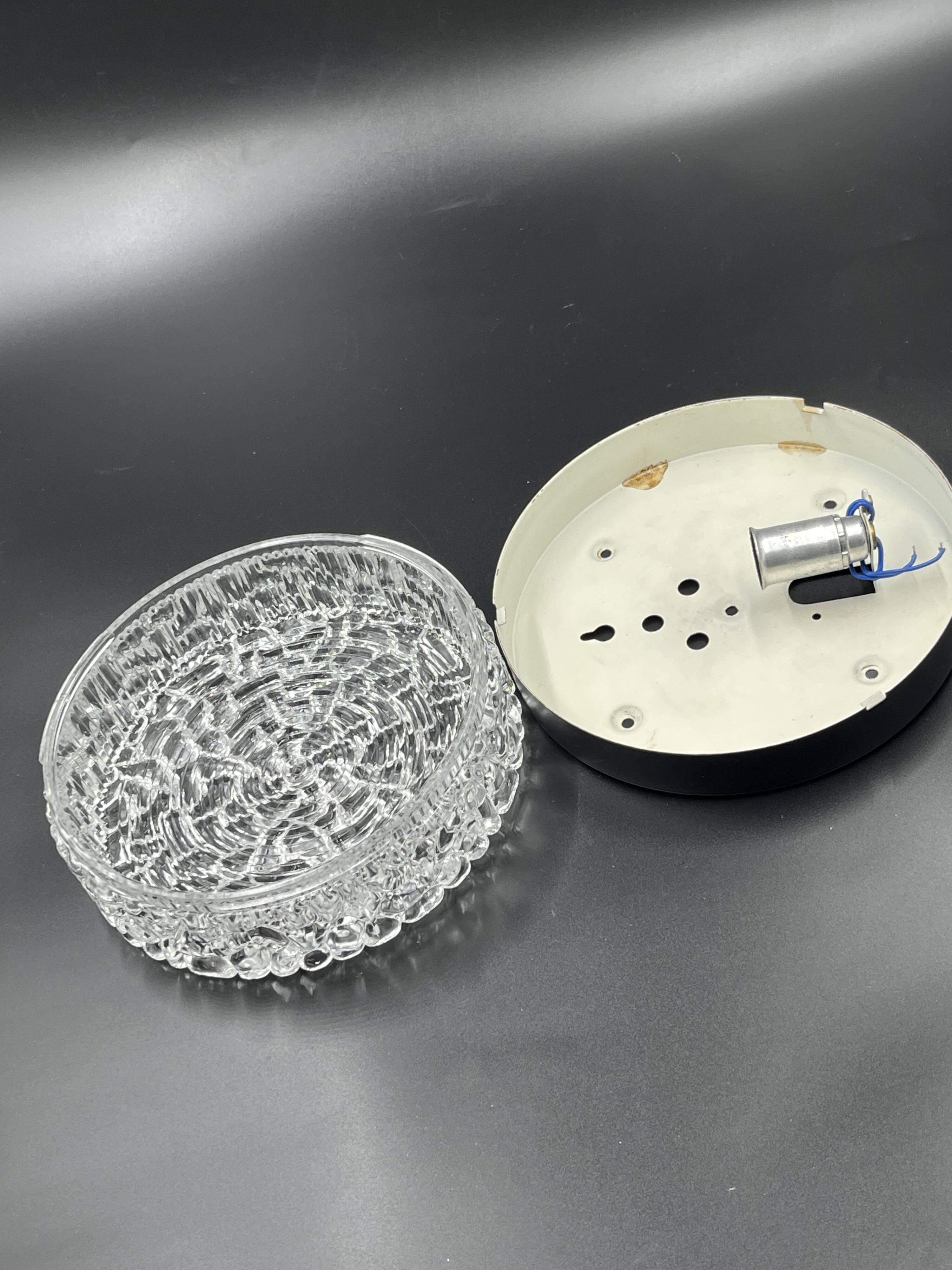 Vintage glacier glass Brutalist round ceiling light.