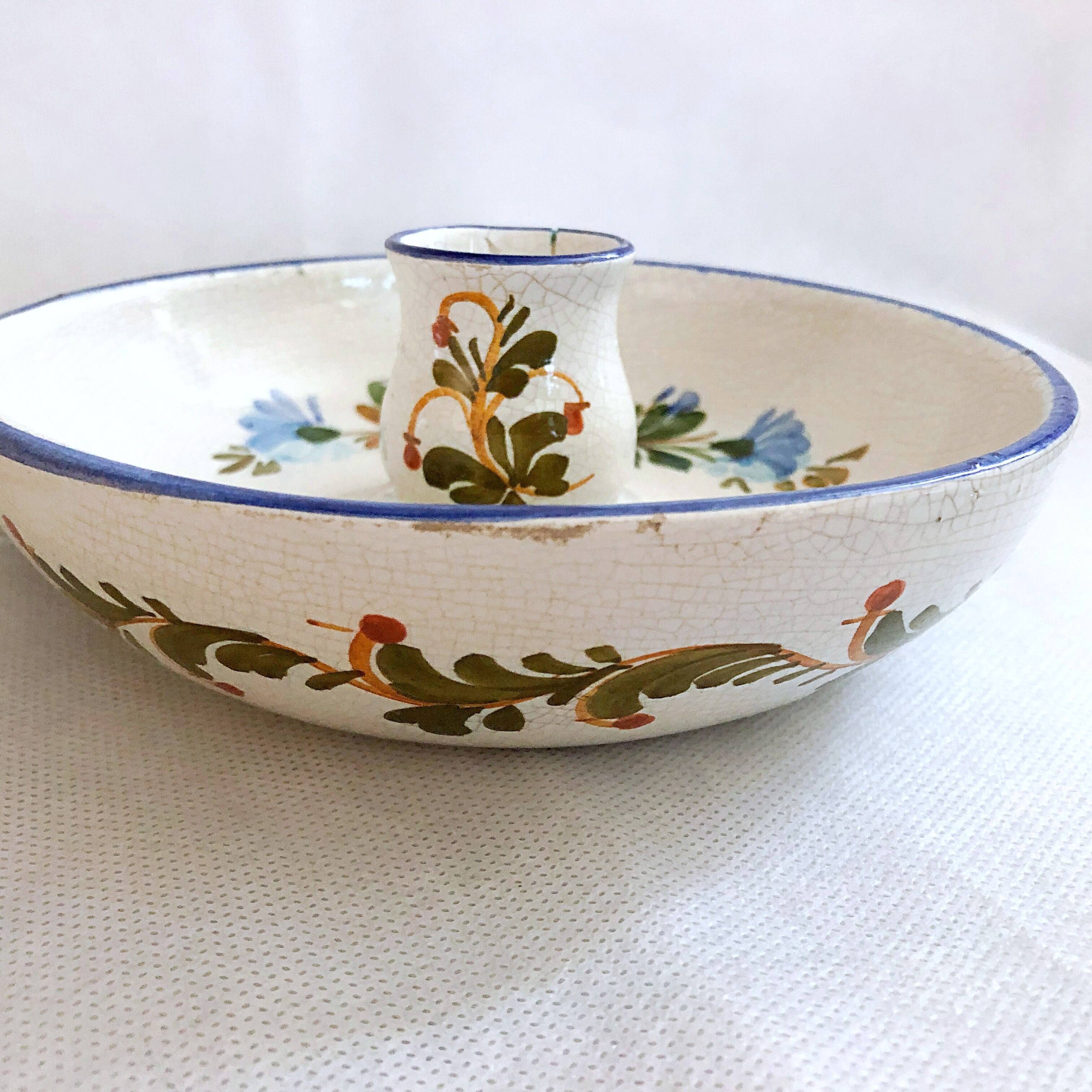 Pair of handmade cracked earthenware hand candlesticks signed Bassano Italy