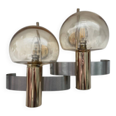 Pair of mid-century modern italian glass and metal wall lights
