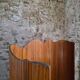 Large French folding screen in pine, room divider, 1950s, attributed to Baumann.
