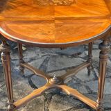 Center table decorated with marquetry of leaves and flowers in Louis XVI style, 19th century period